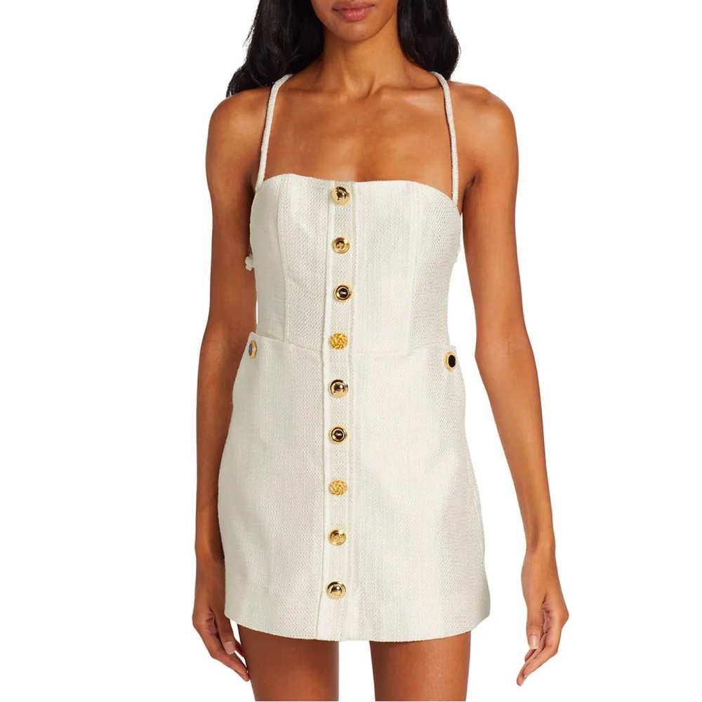 HARBISON Equinox boucle button front mini dress